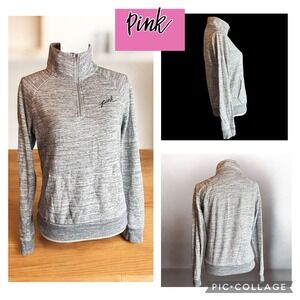 PINK Victoria's Secret Gray Space Dye Quarter Zip Pullover Sweatshirt Small
